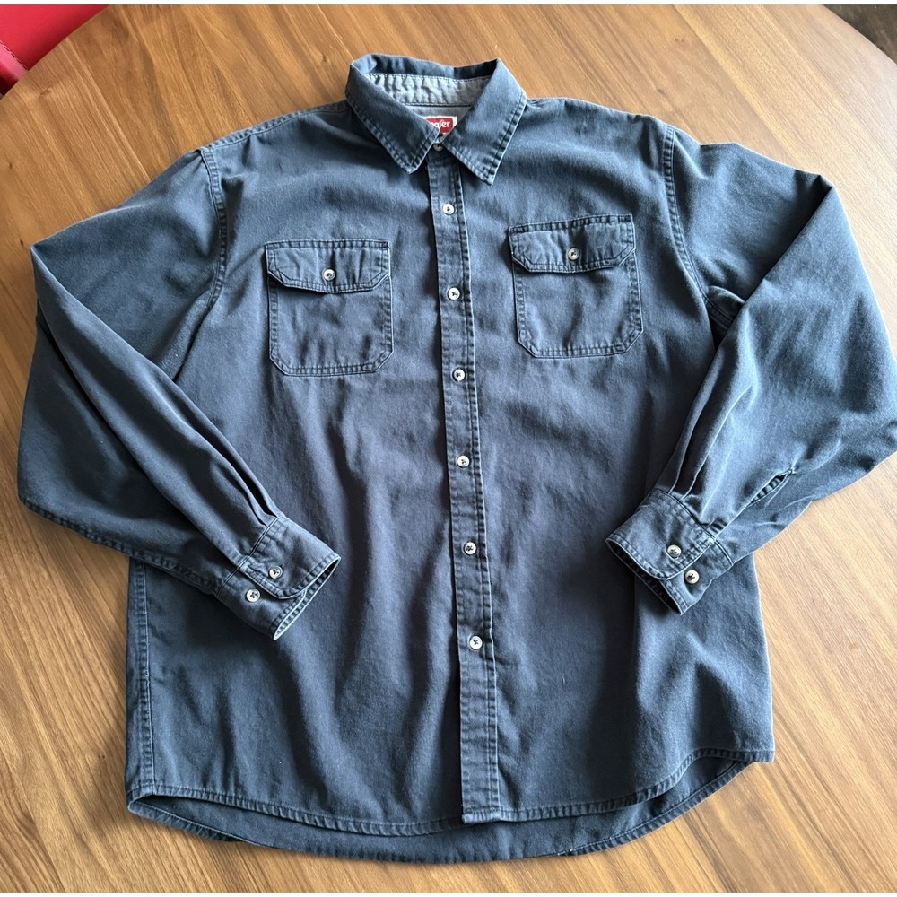 Vintage Y2K Wrangler Men's L Faded Black Long Sleeve Twill Work Shirt